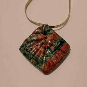 Green & Orange Polymer Clay Pendant Necklace